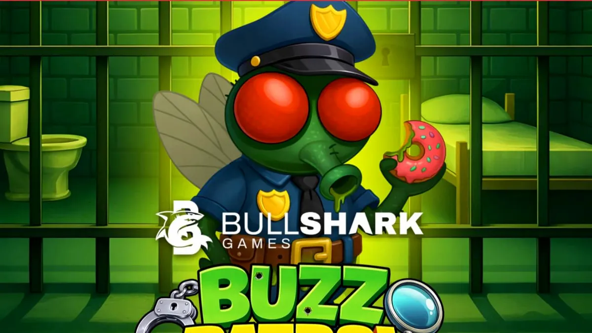 Tampilan visual slot Buzz Patrol dengan tema lalat polisi kartun