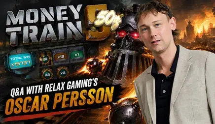 Tampilan visual dari mesin slot Money Train 5 yang menampilkan karakter dan elemen kereta.